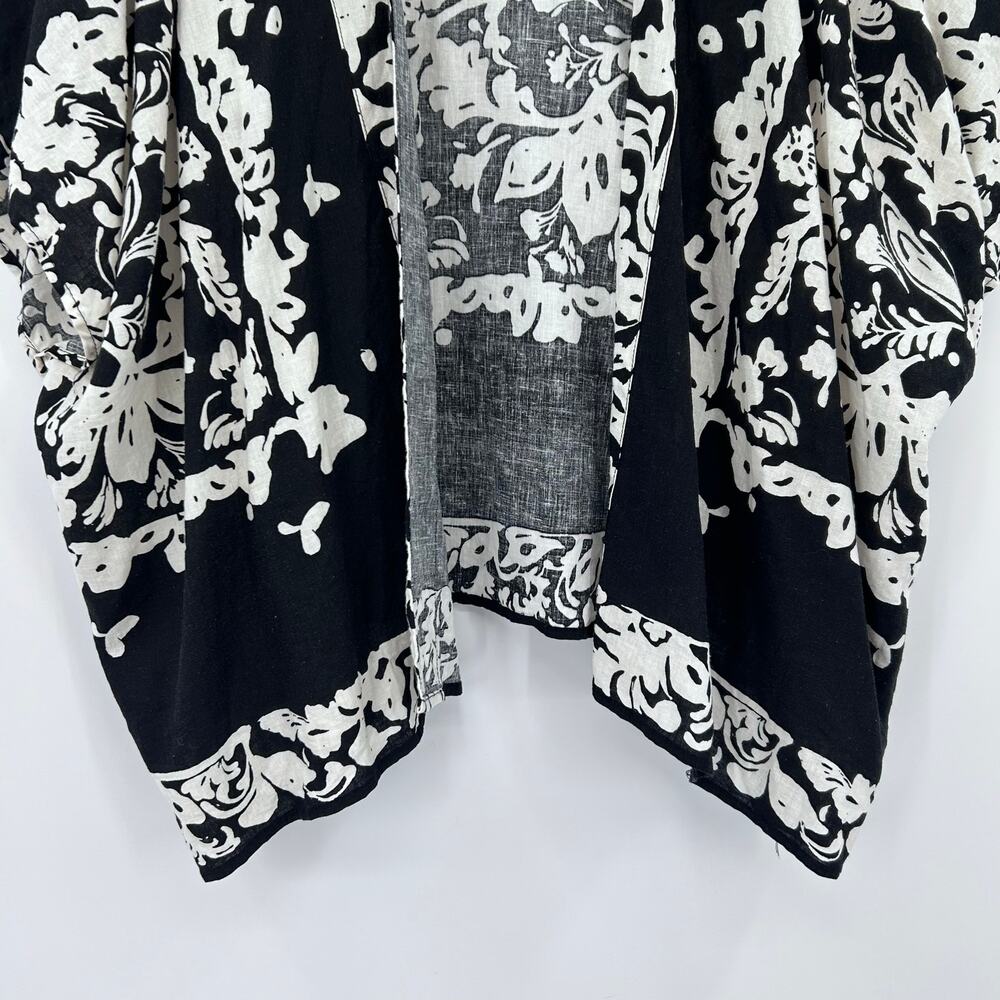 Christian Siriano Black & Ivory Floral Linen Blend Kimono Cardigan Womens Sz OS - Picture 5 of 12